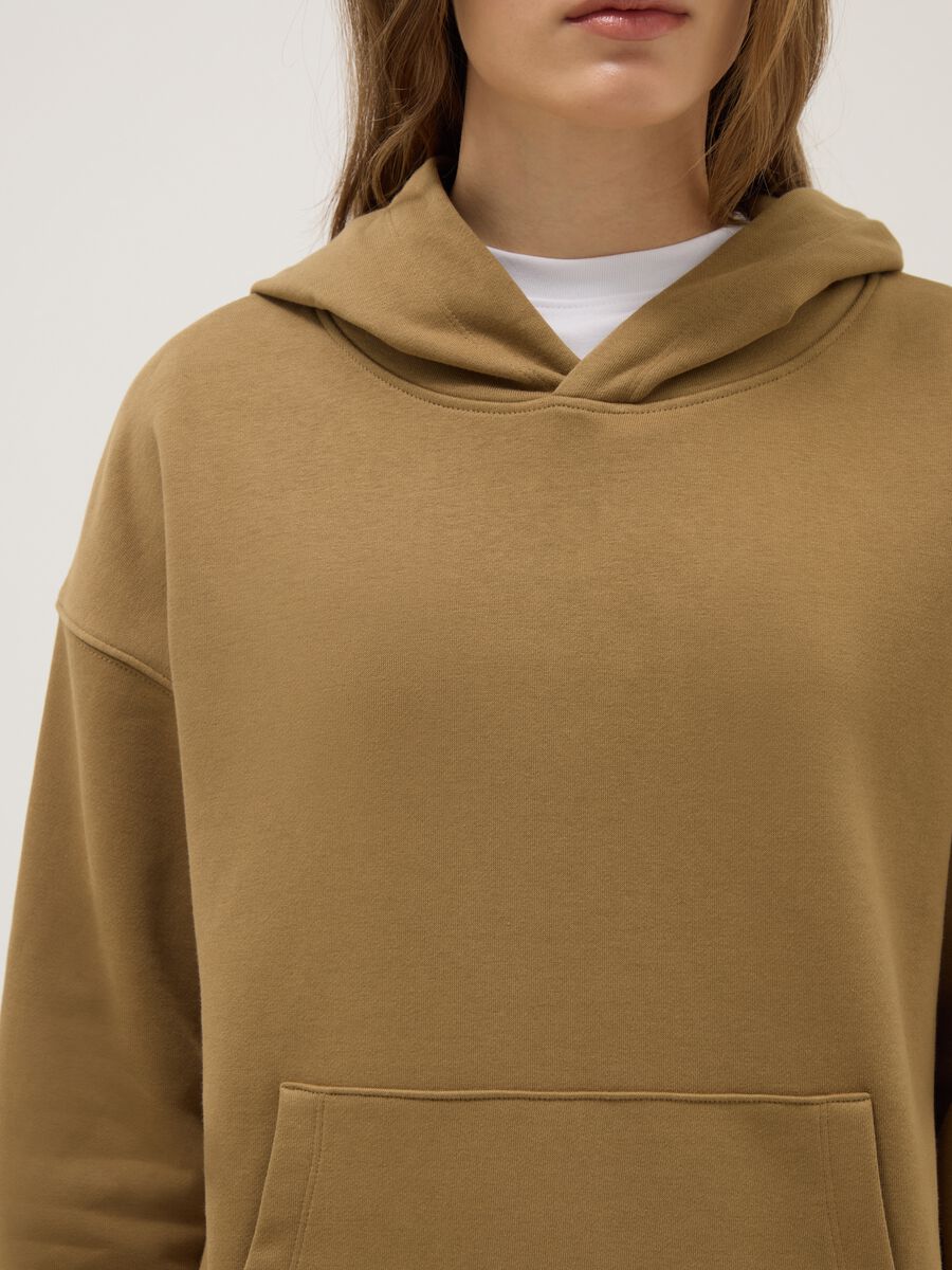 Regular fit beige cotton blend hoodie_3