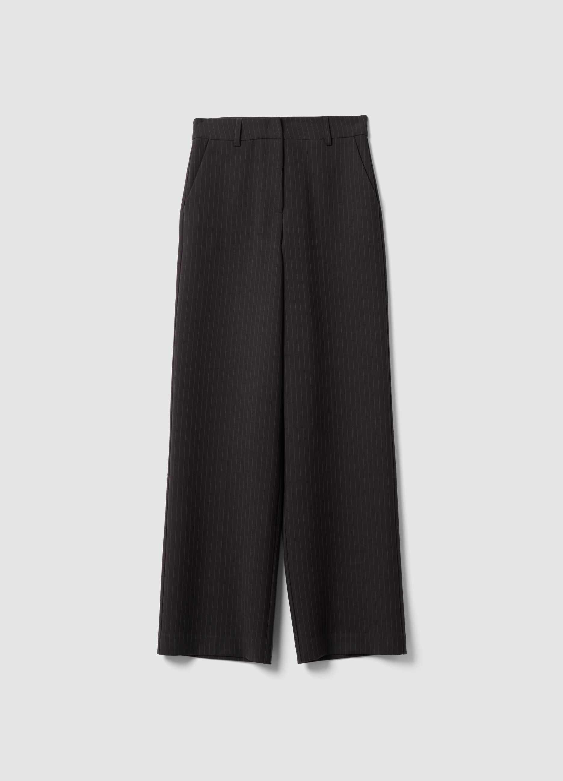 Grey pinstripe stretch viscose straight-leg trousers