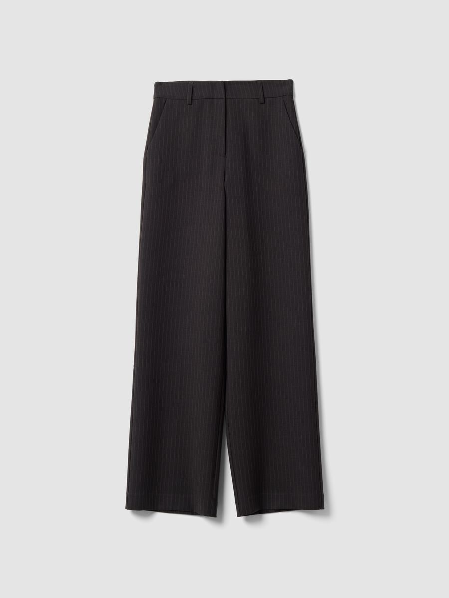Grey pinstripe stretch viscose straight-leg trousers_4