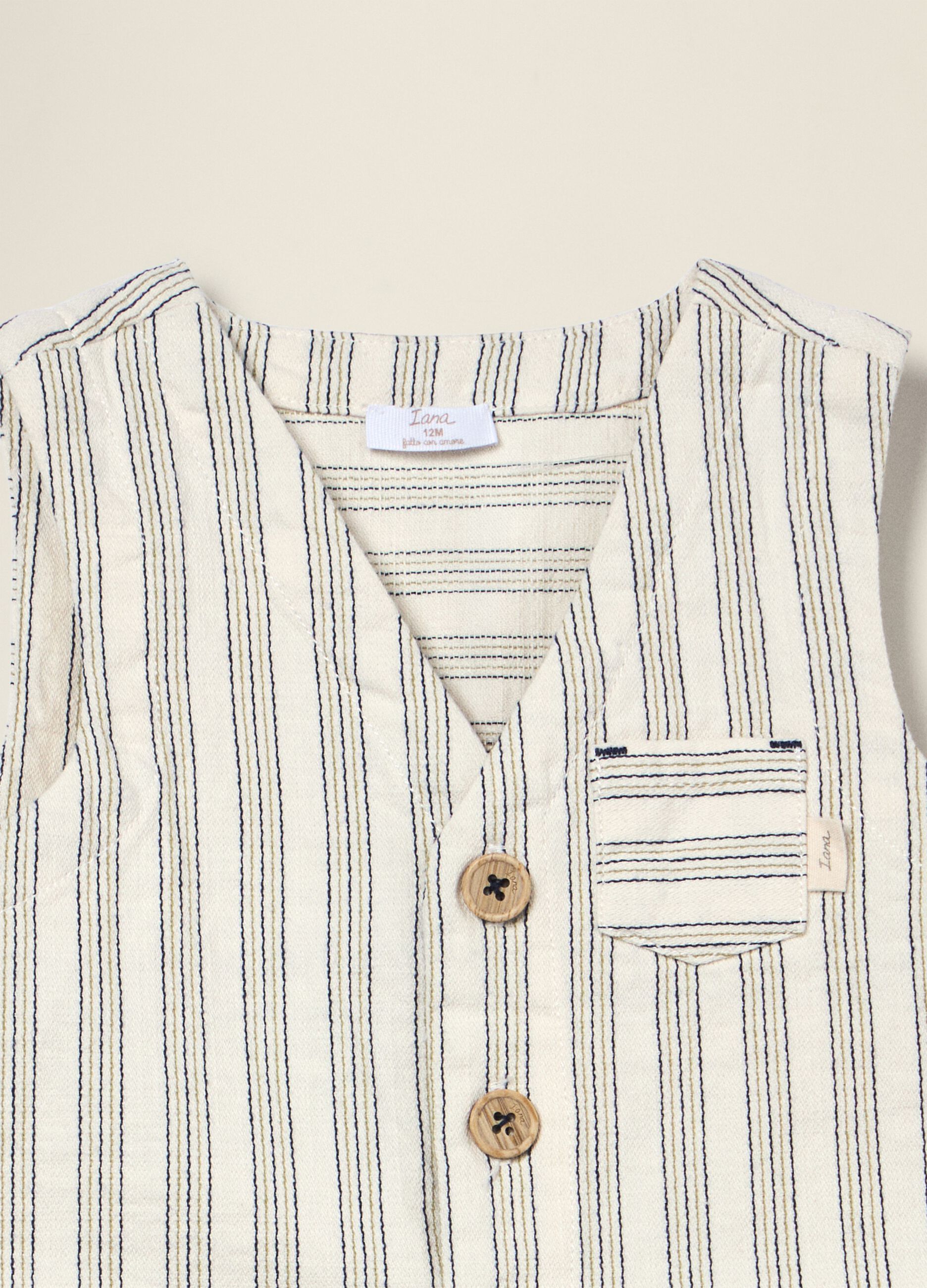 Beige pure cotton striped waistcoat