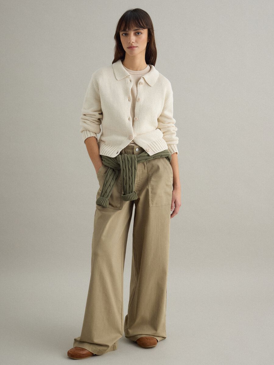 Beige Regular Fit Stretch Cotton Chino Trousers_0