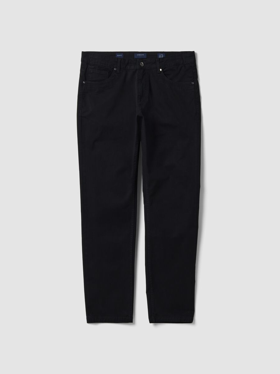 Black slim-fit stretch cotton twill trousers_4