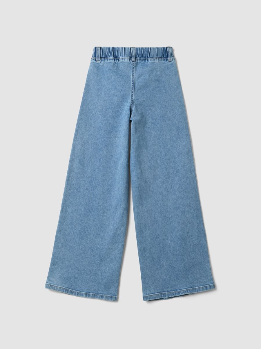 Girls&rsquo; super wide-leg cotton and stretch viscose denim jeggings_2