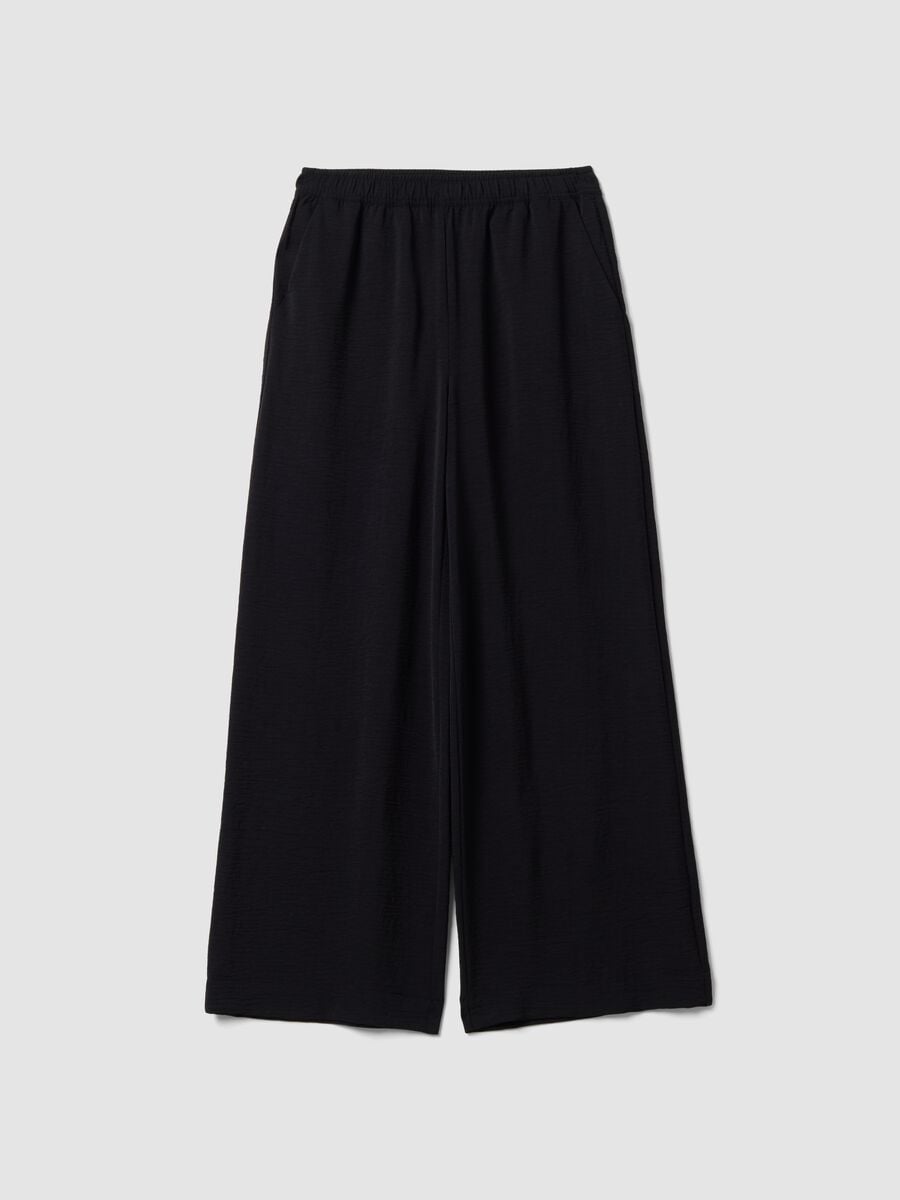 Black wide-leg trousers with elasticated waist_4