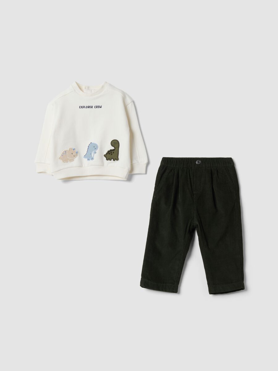 Green and white pure cotton set with dinosaur print_0