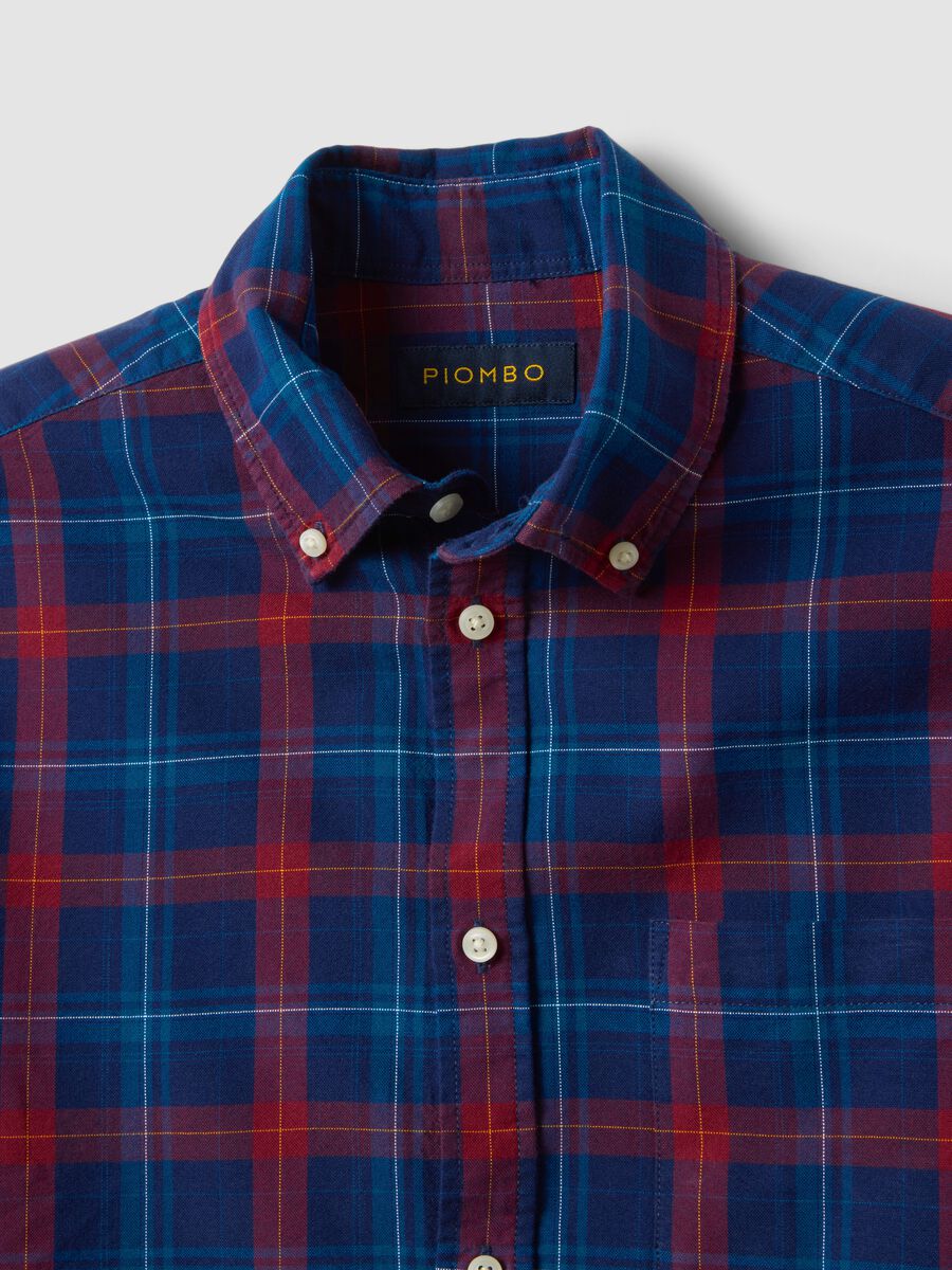 Blau kariertes Oxford-Hemd aus reiner Baumwolle, Regular Fit_5
