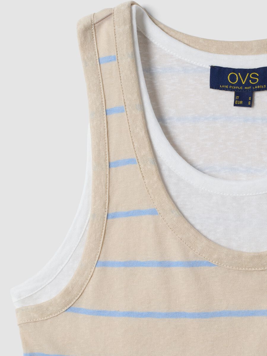 Beige striped viscose-blend tank top, regular fit_1