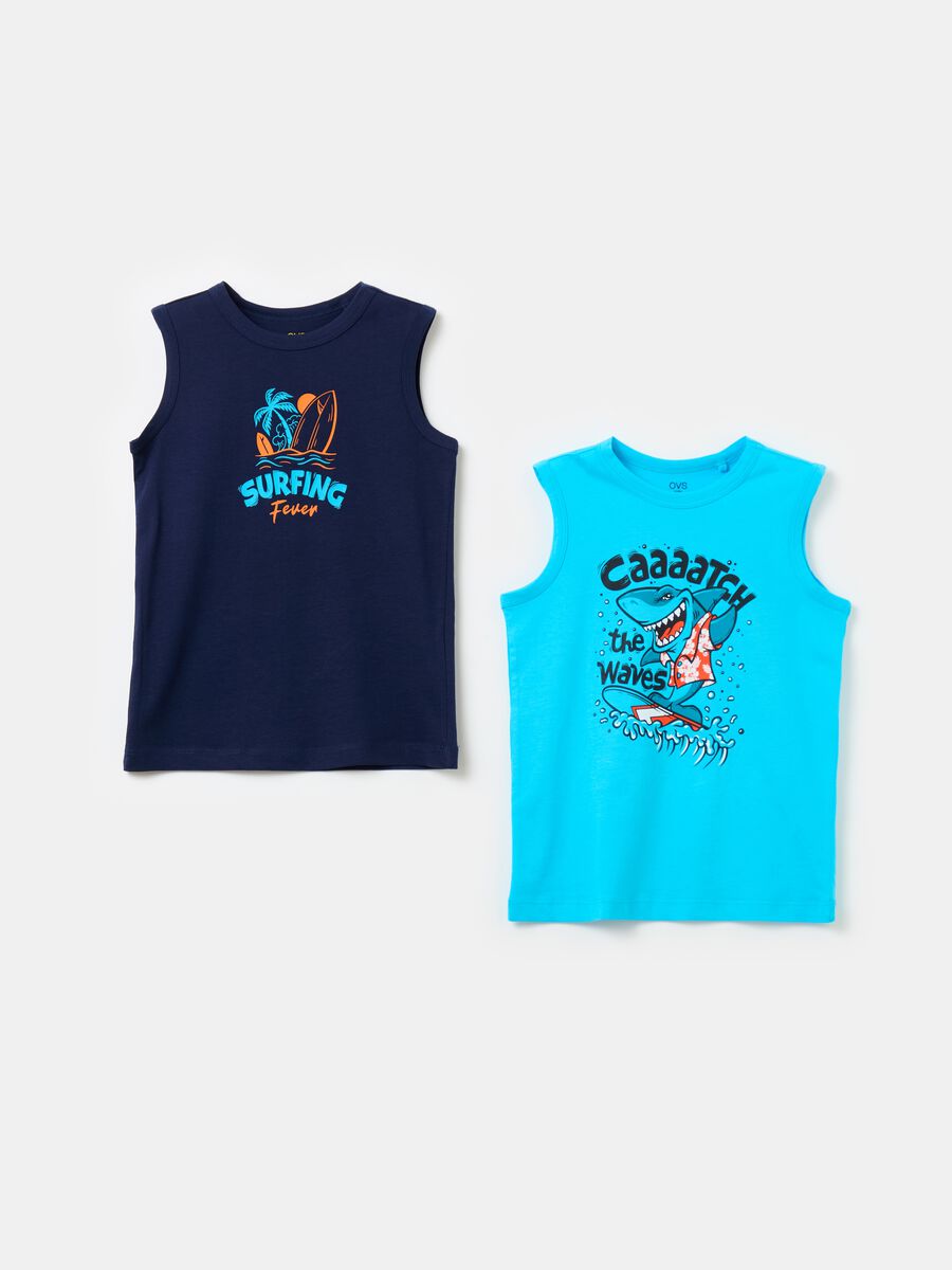 Two-pack cotton racerback vests with print_0