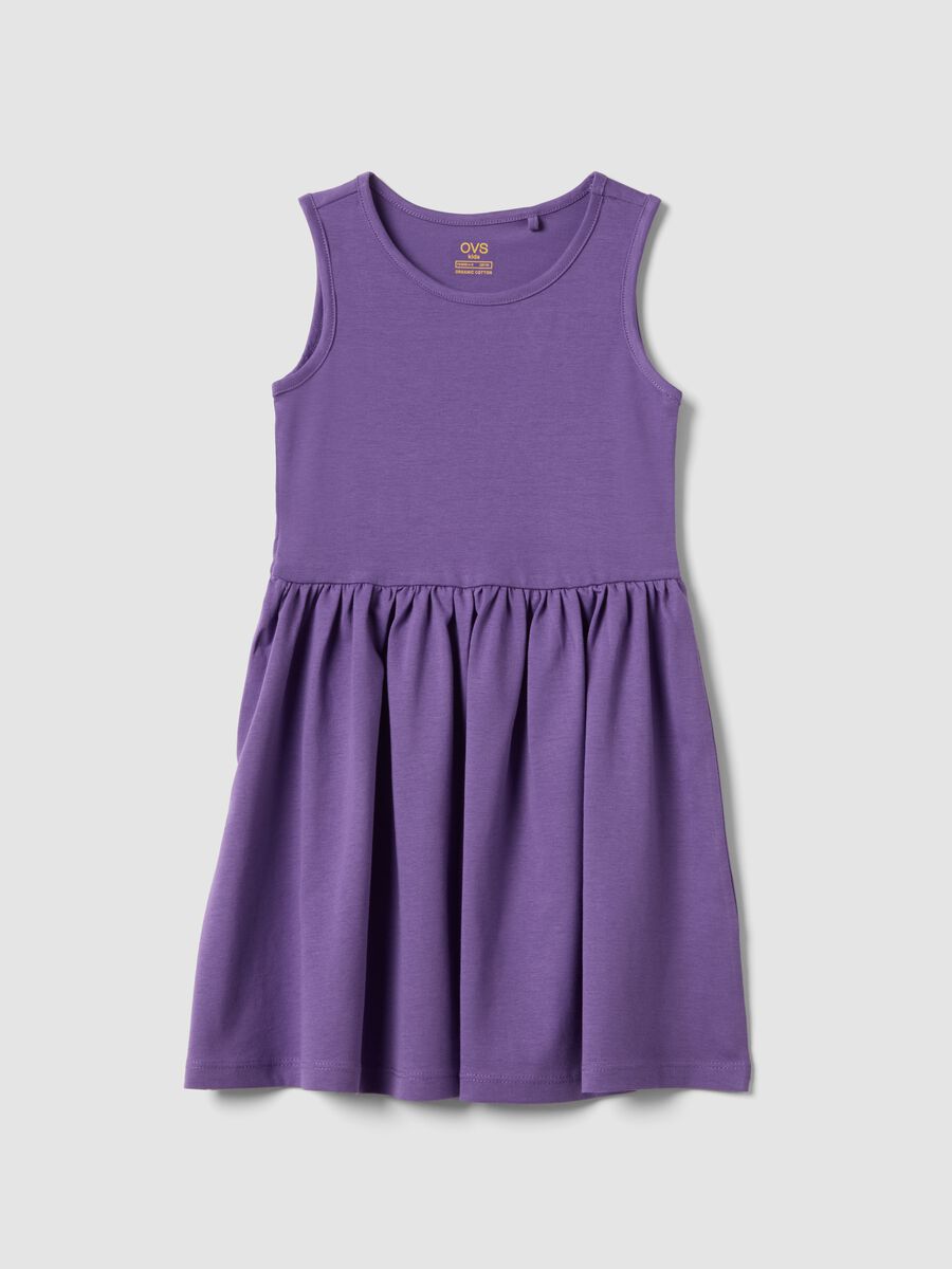 Girls' Sleeveless Purple Cotton Dress Regular Fit_0