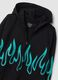 Black cotton-blend hoodie with flame print_2
