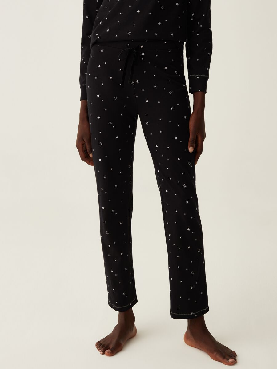 Cotton pyjama trousers with small stars print_1