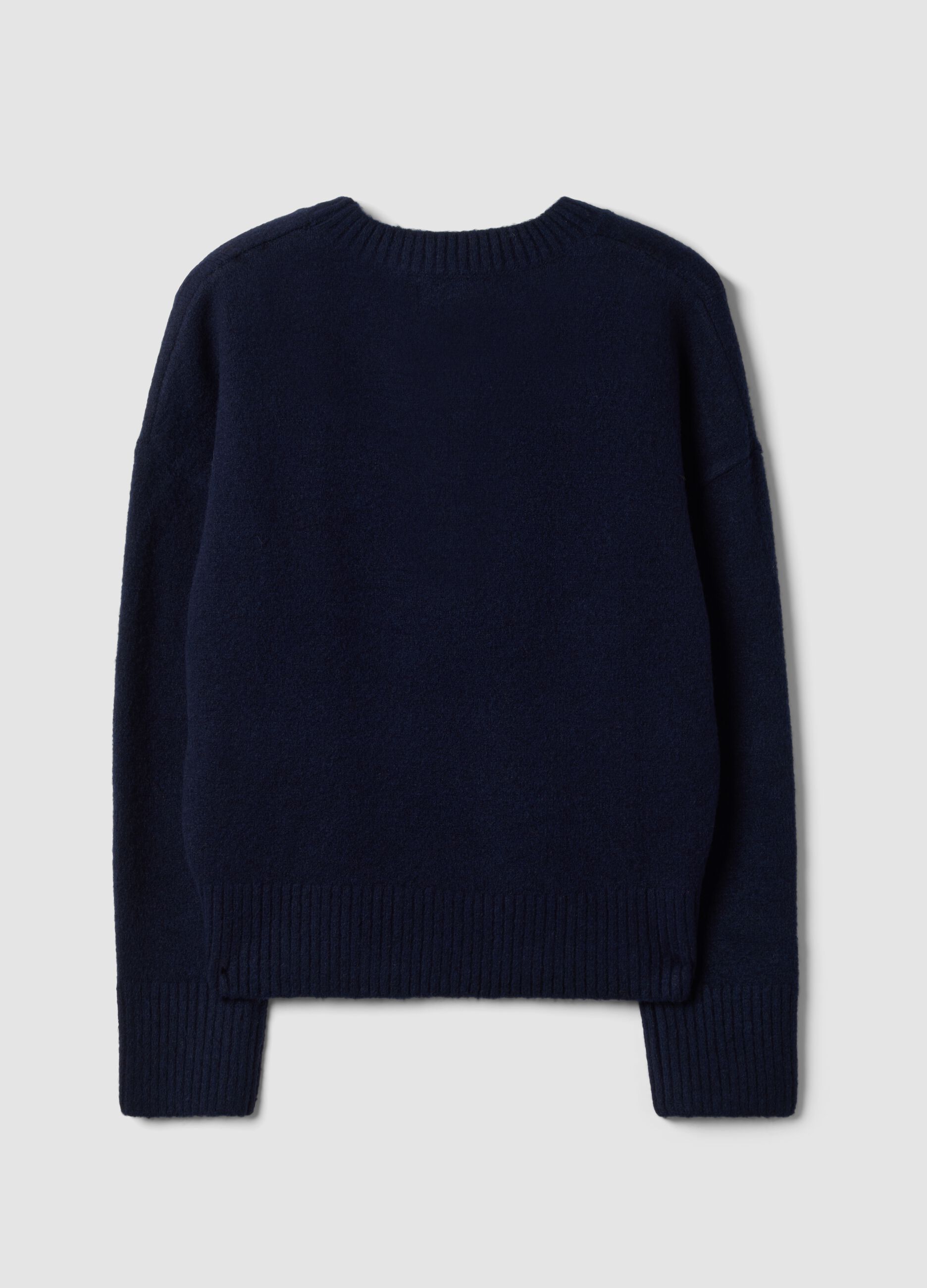 Maglia blu navy in lana elasticizzata con girocollo