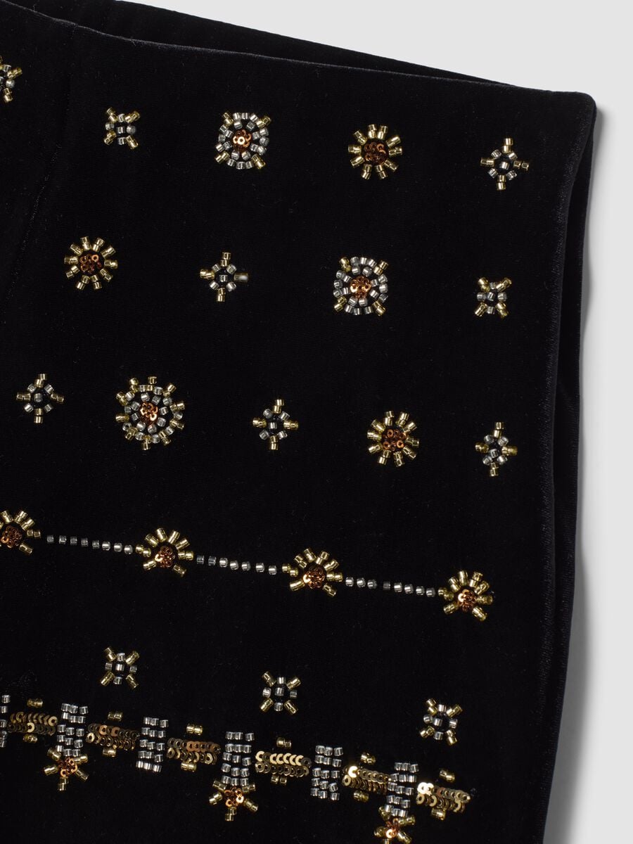 Black stretch velour slim-fit shorts with jewel embroidery_1