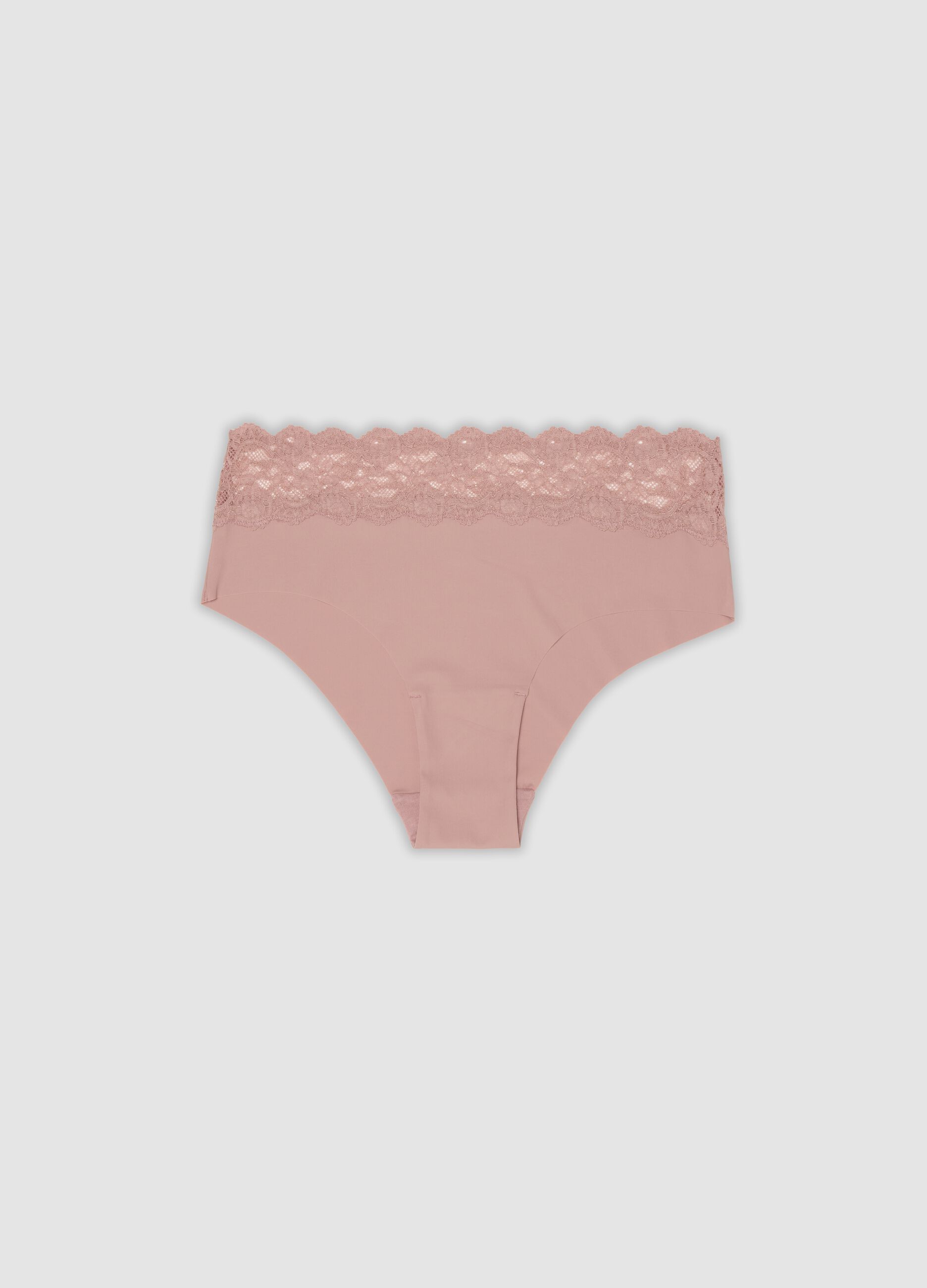 Pink stretch microfibre briefs with lace