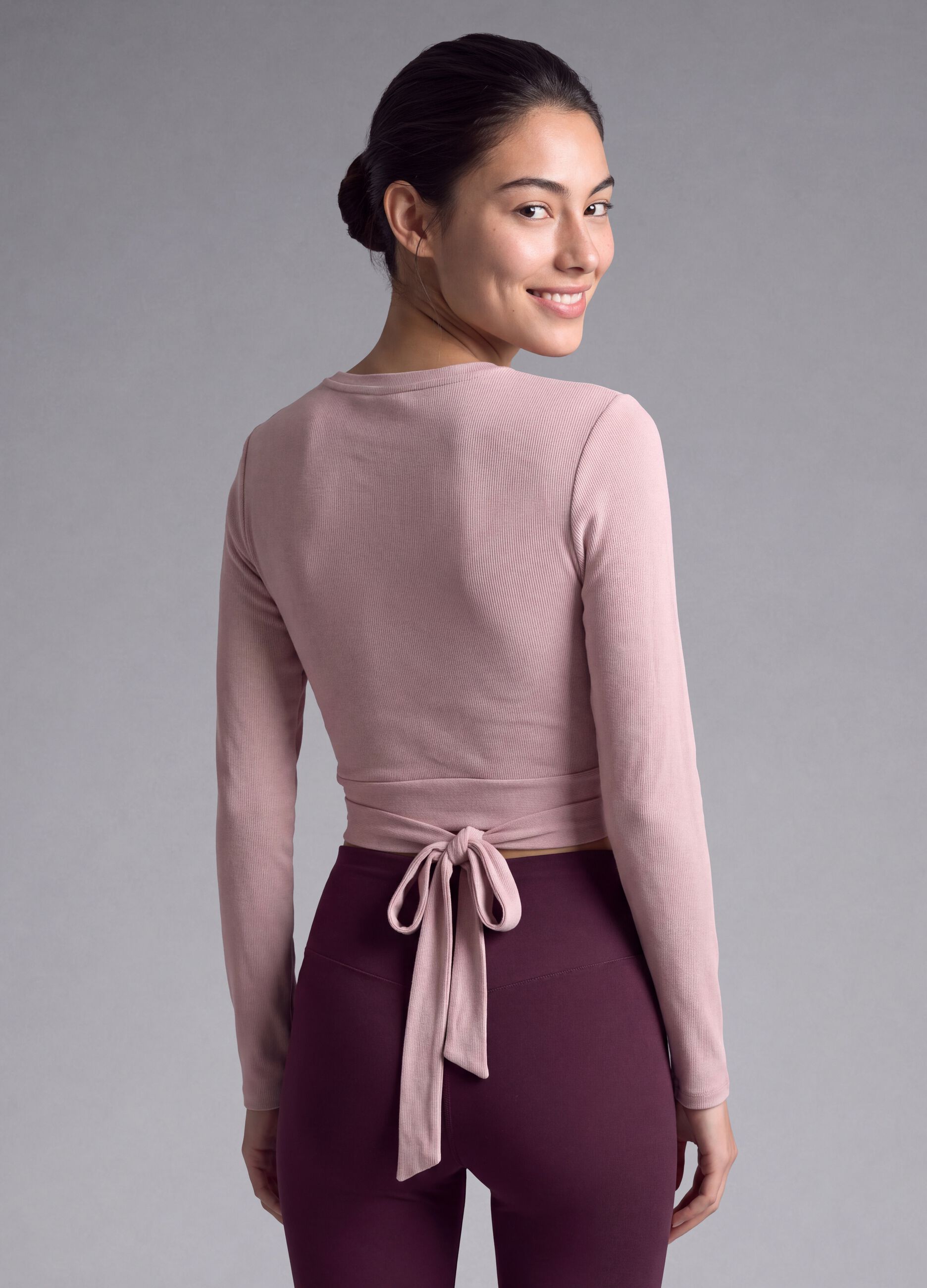 Pink stretch-cotton cardigan with deep V-neck