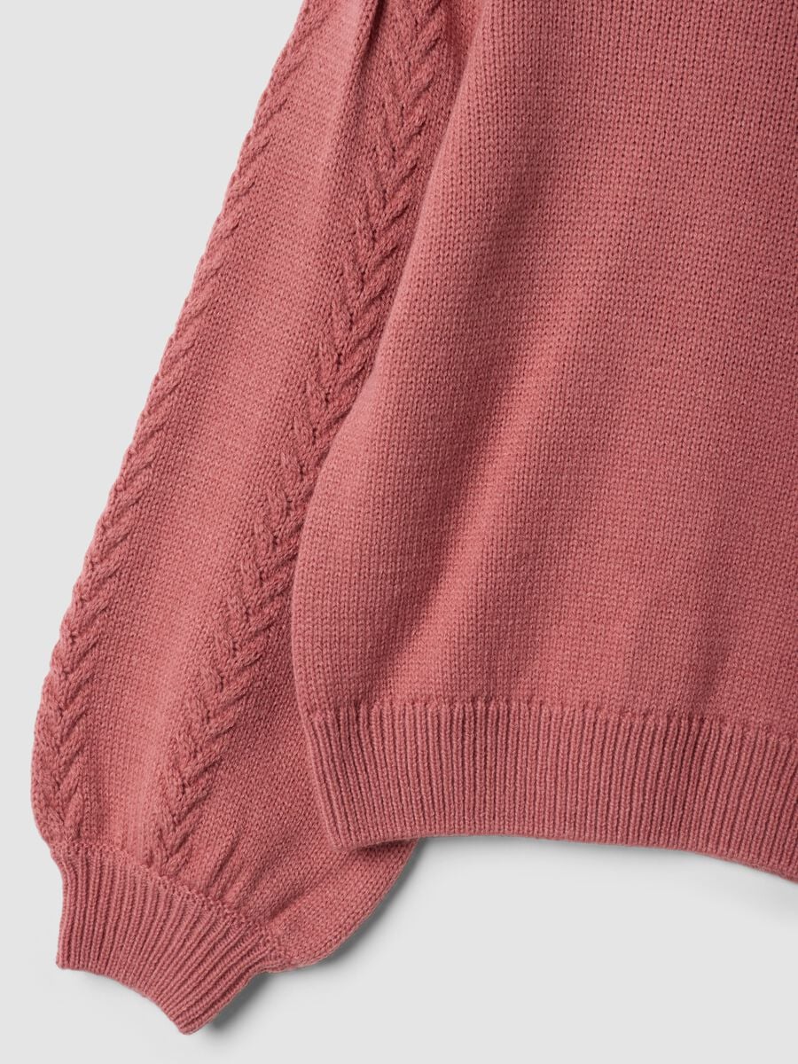 Dusty pink crew-neck top with puff sleeves, regular fit_2