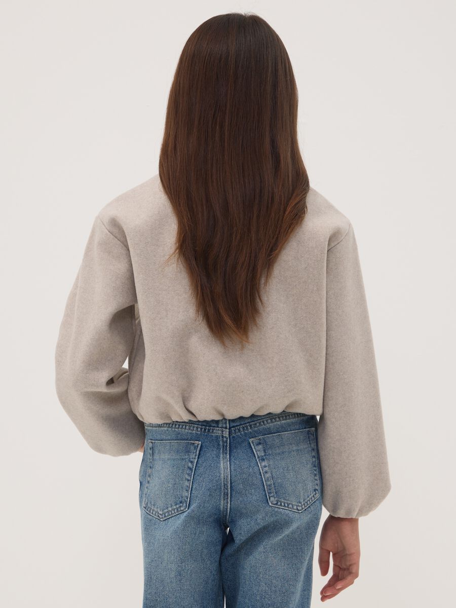 Kurze beige Bomberjacke mit Reissverschluss f&uuml;r M&auml;dchen_2