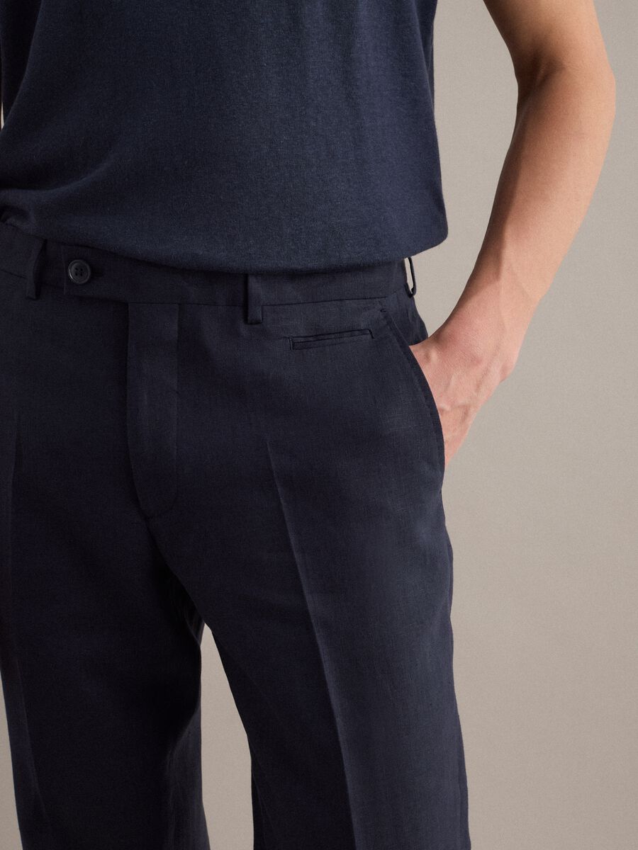 Regular fit pure blue linen trousers_3