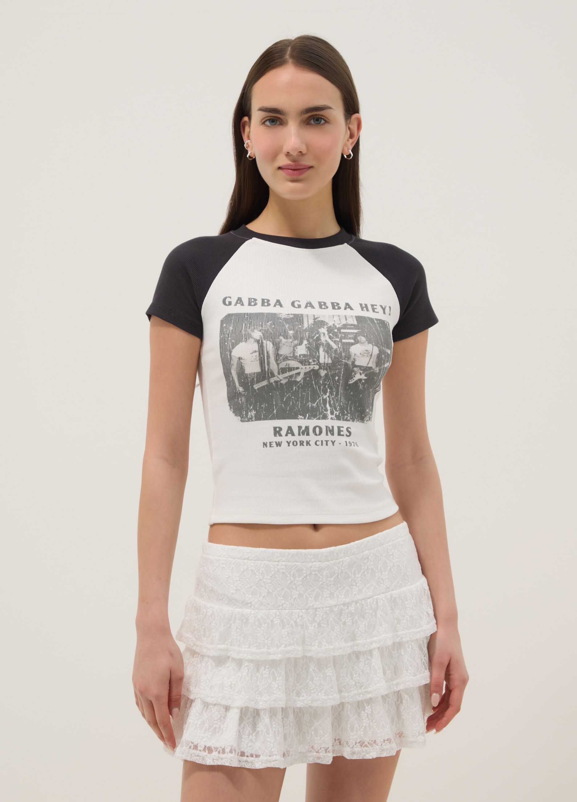 Mehrfarbiges, tailliertes Stretch-Baumwoll-T-Shirt