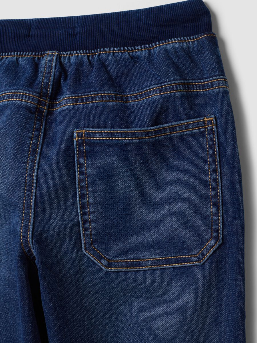 Blue stretch cotton denim joggers with elasticated waist for boys_3