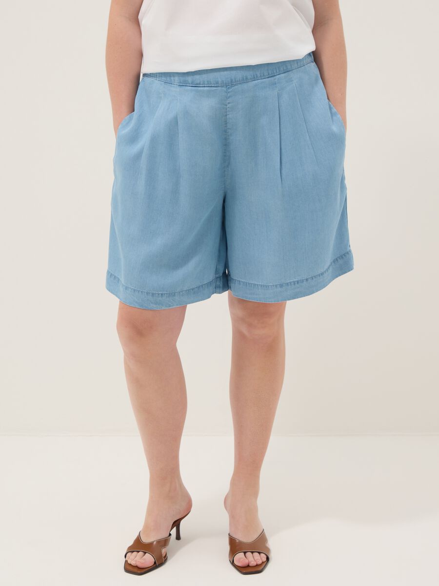 Light blue pure lyocell shorts with elasticated waist, relaxed fit_1