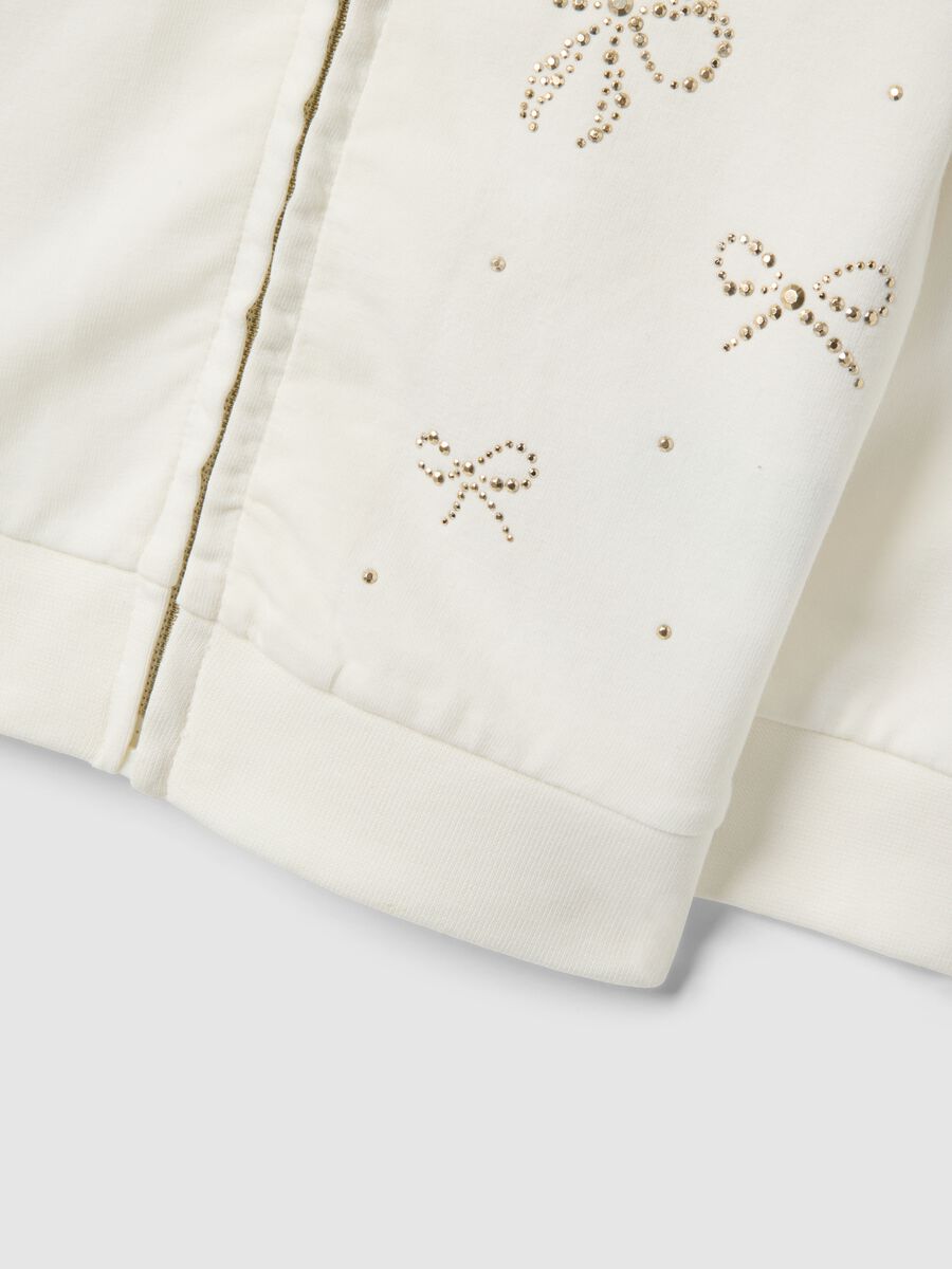 Felpa in cotone elasticizzato beige con zip e cappuccio da bimba_3