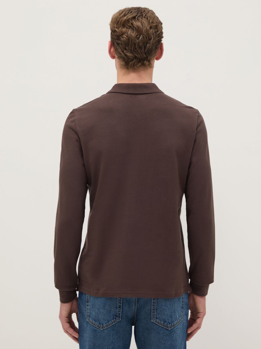 Brown long sleeve polo in pure cotton regular fit_2