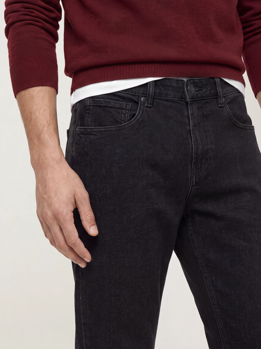 Black stretch-cotton denim jeans, regular fit_4