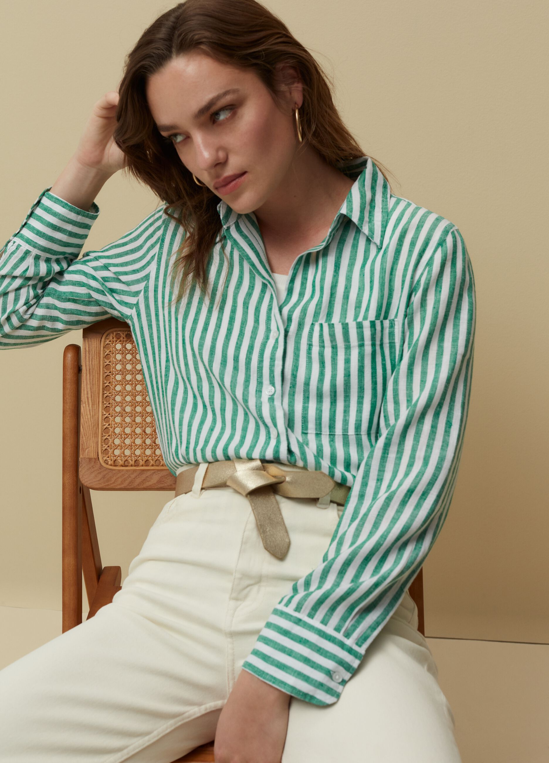 Linen and viscose shirt with stripes