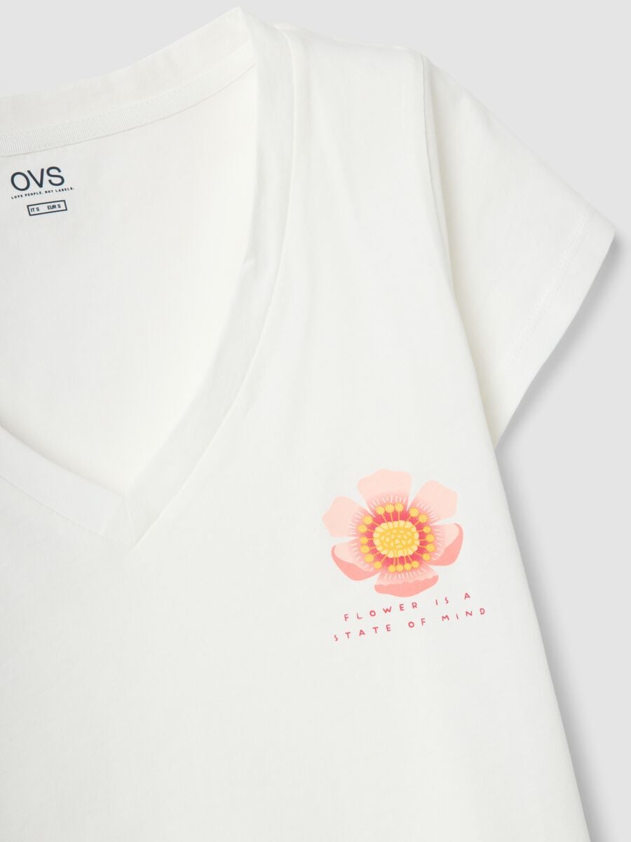 Wei&szlig;e Pyjama-Shirt aus reiner Baumwolle mit V-Ausschnitt und normaler Passform_1