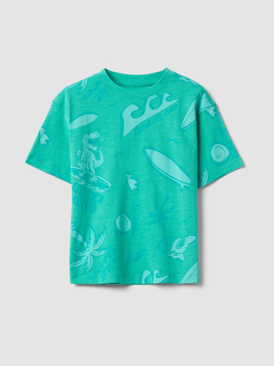 Green short-sleeved pure cotton T-shirt_0