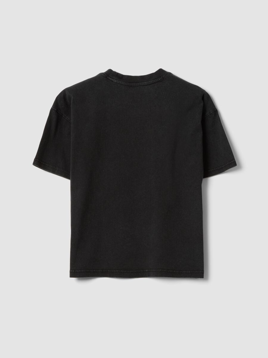 Boys&rsquo; black pure cotton short-sleeve T-shirt, oversized fit_1