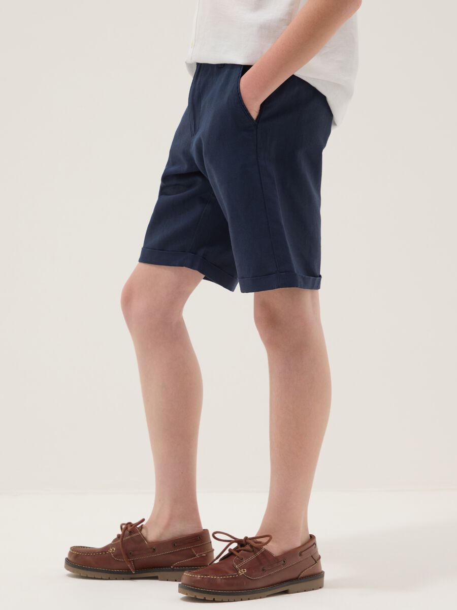 Boys&rsquo; blue linen and cotton blend regular-fit shorts_2