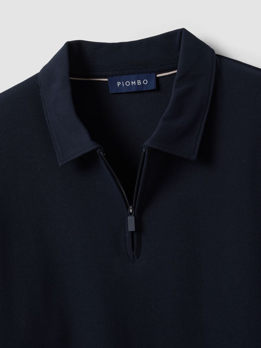 Polo blu in misto cotone piquet elasticizzato Easy dry regular fit_1