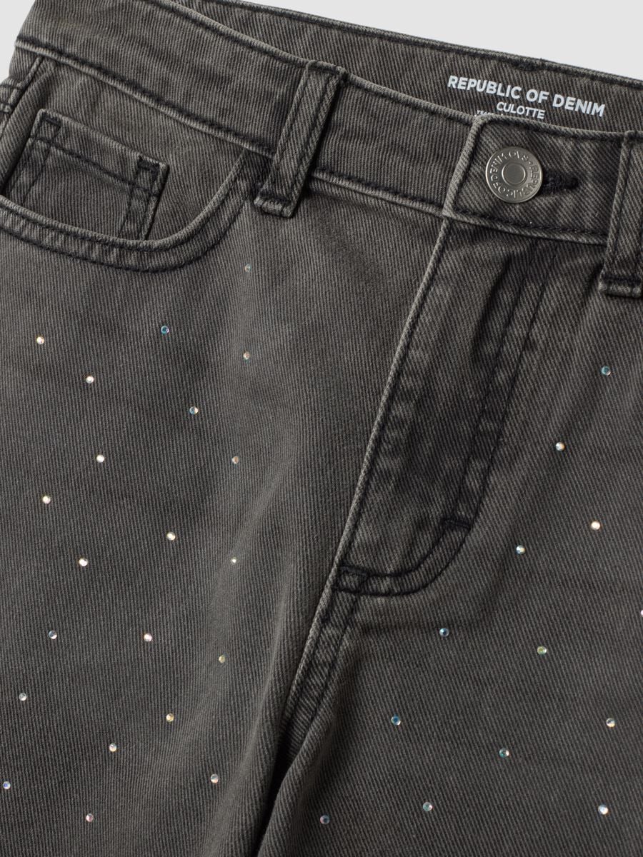 Jeans cinzentos wide leg em algod&atilde;o puro com strass_1