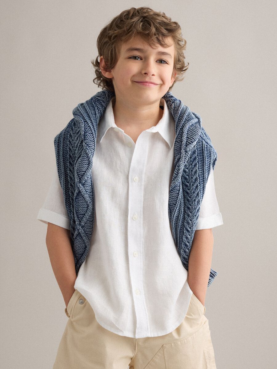 White pure linen oversized shirt for boys_0