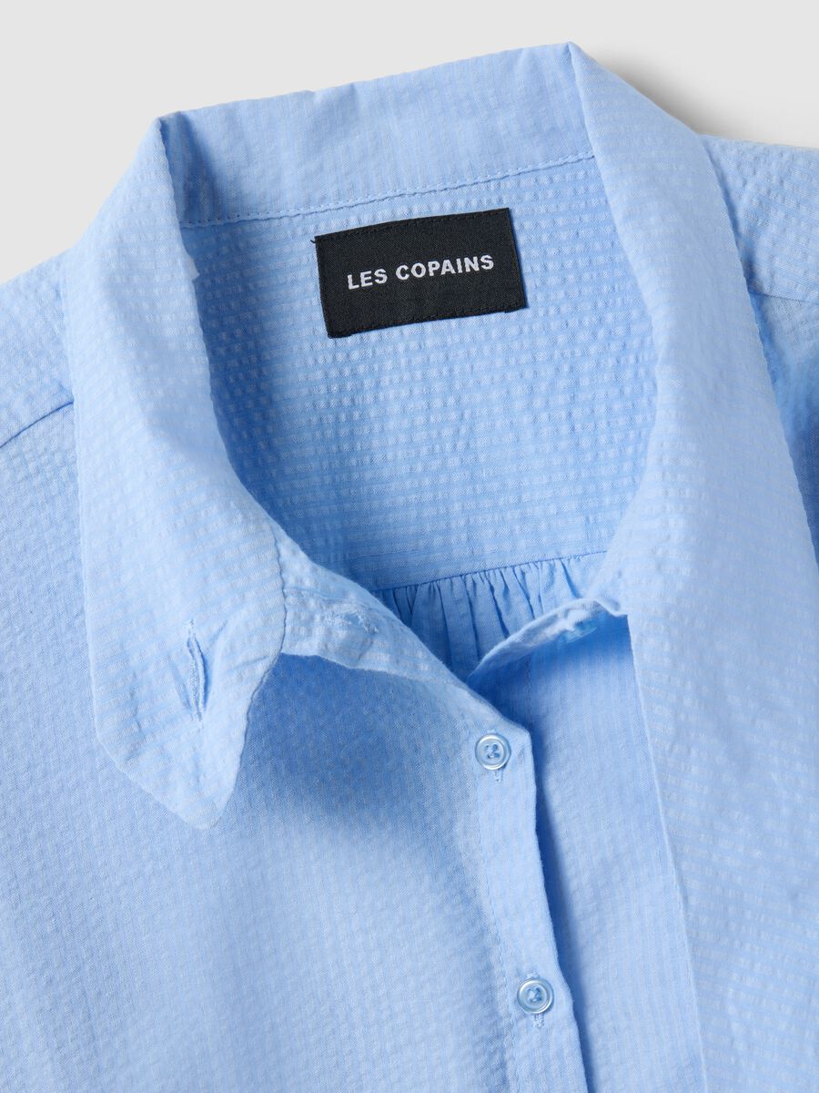 Pure cotton light blue regular fit shirt with bow collar_1