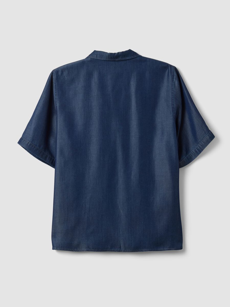 Blaue Kurzarmbluse aus reinem Lyocell, Regular Fit_1