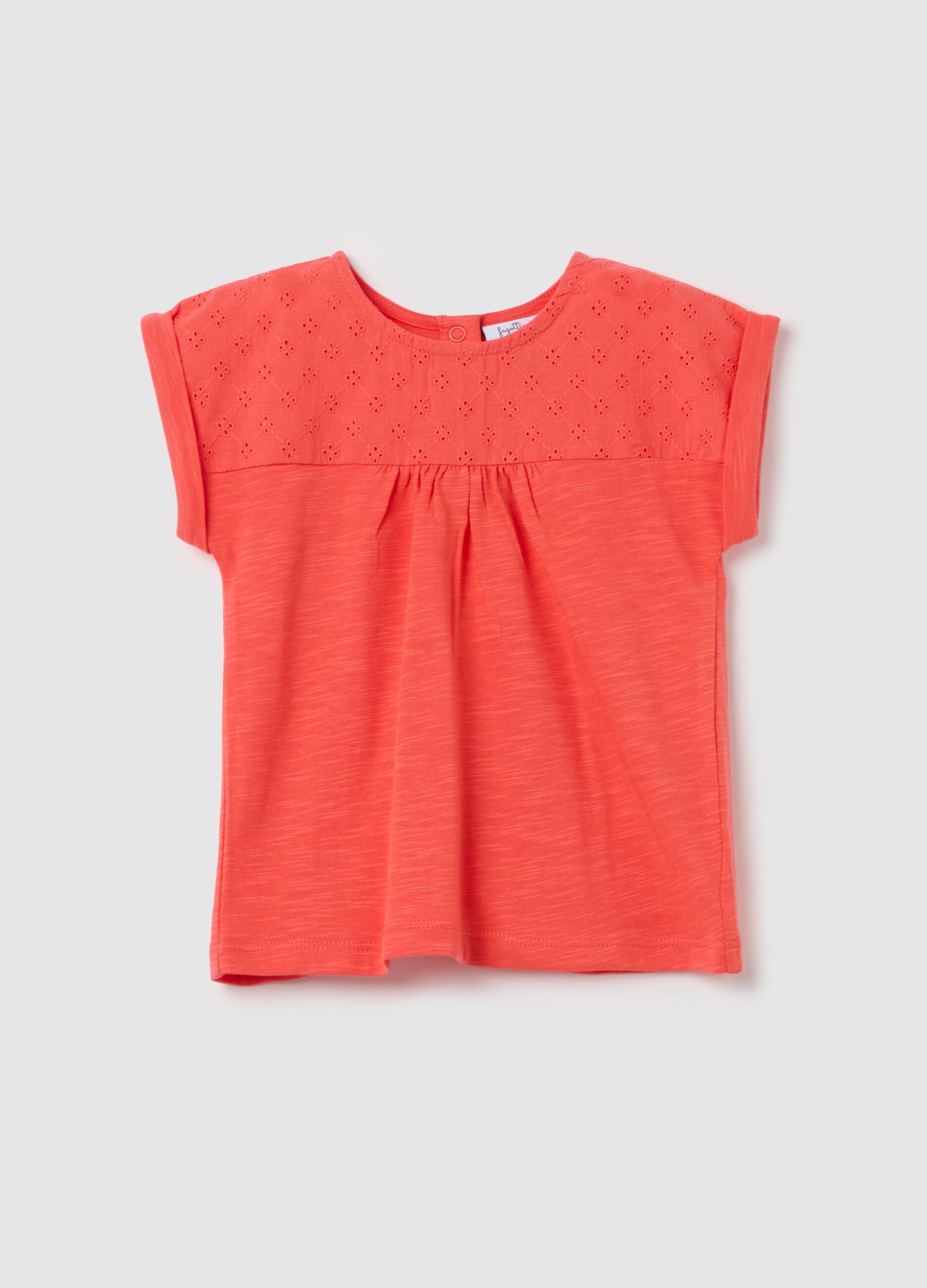 Cotton T-shirt with broderie anglaise insert