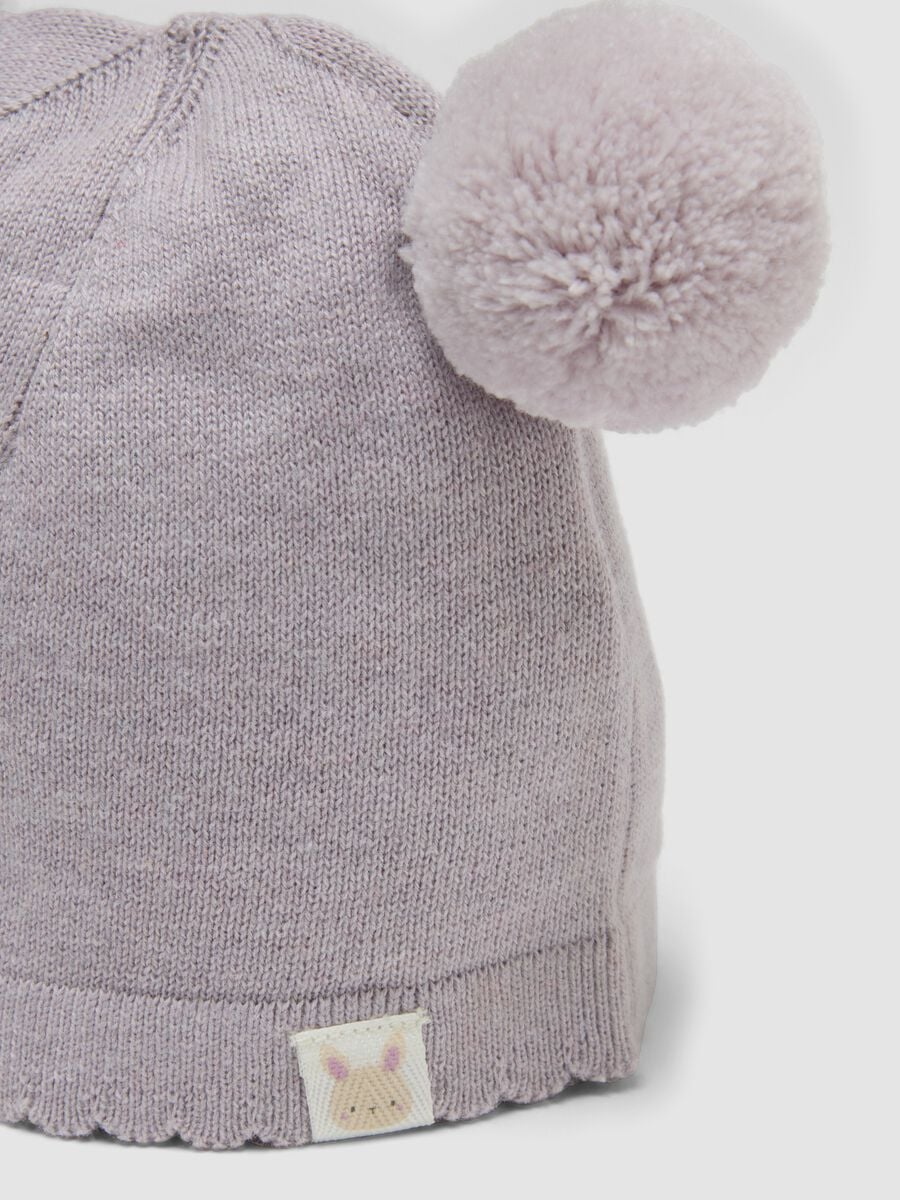 Rosa Strickm&uuml;tze aus reiner Bio-Baumwolle mit Pompons f&uuml;r Baby-M&auml;dchen_2