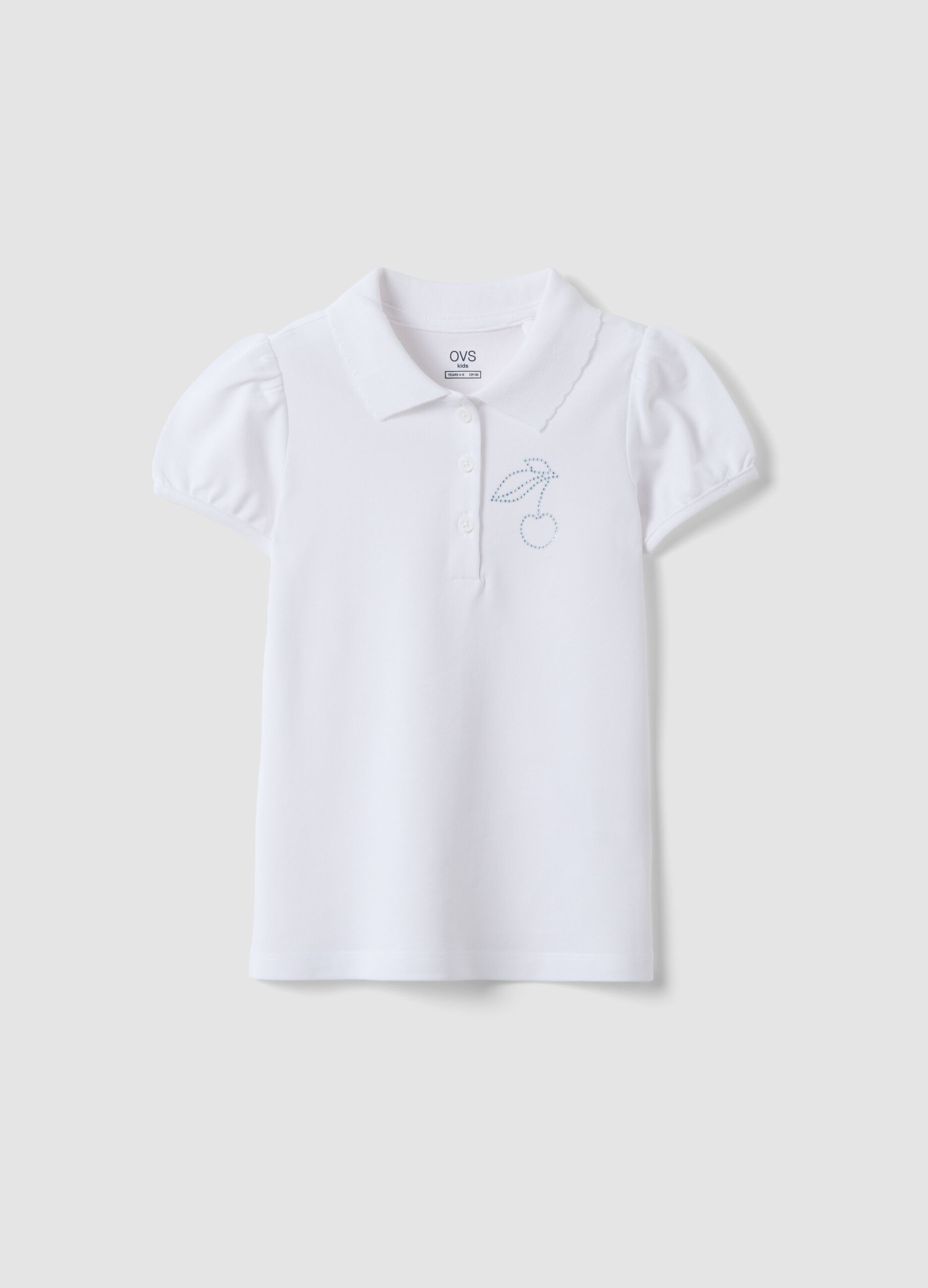 Girls' regular fit pure cotton white polo with cherry