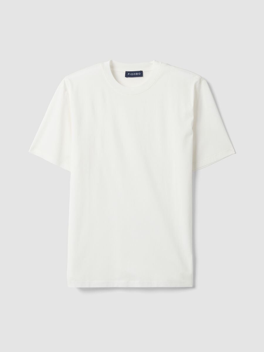 T-shirt branca em jersey de algod&atilde;o puro com gola redonda, relaxed fit_0