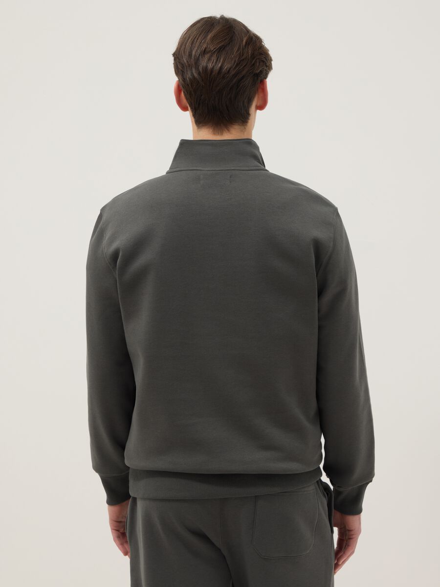 Grey regular fit cotton-blend sweatshirt with half zip_2
