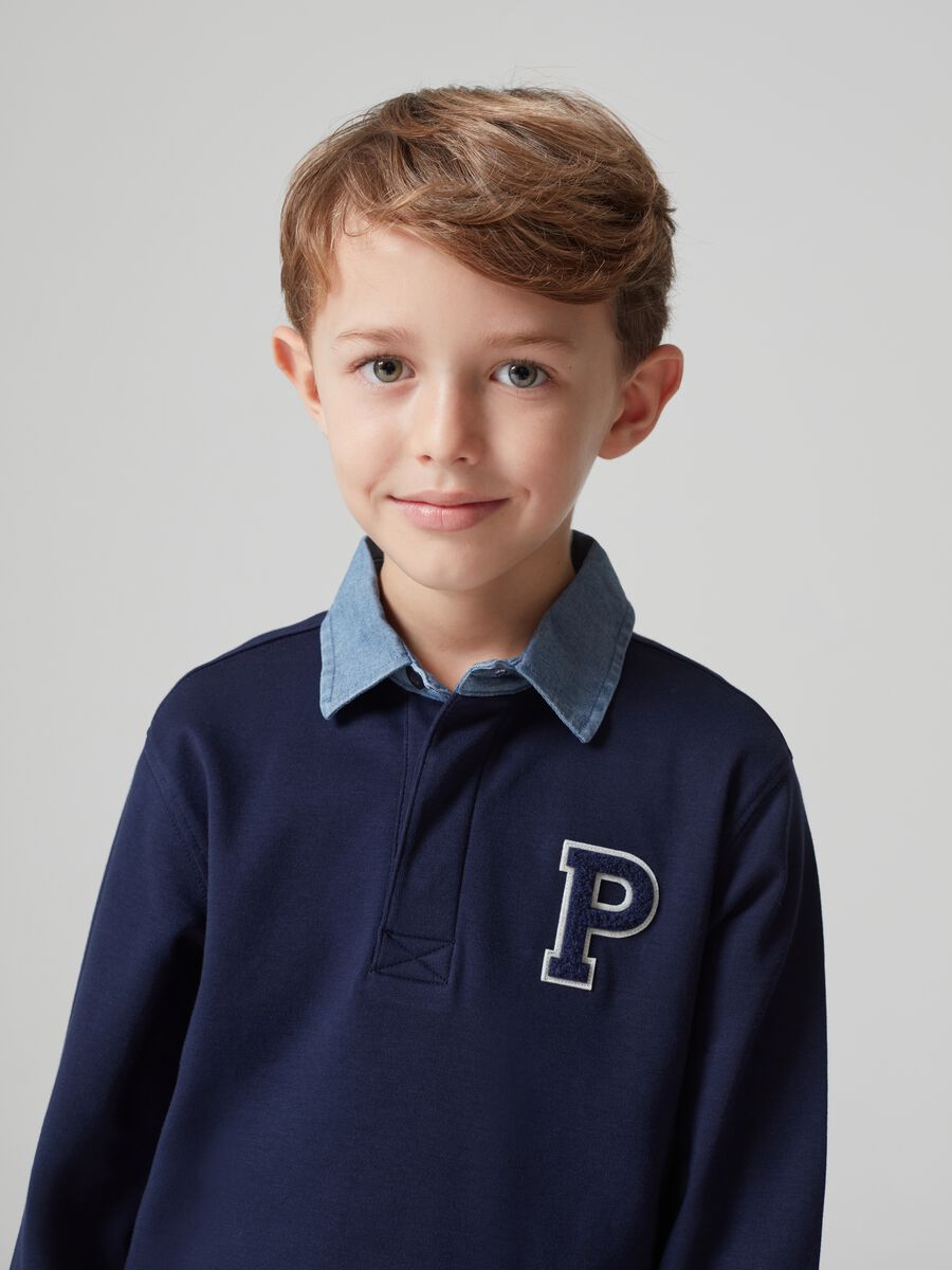 Polo shirt with long sleeves and bouclé patch_1