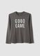 Grey pure organic cotton T-shirt with "Good Game" slogan for boys_3