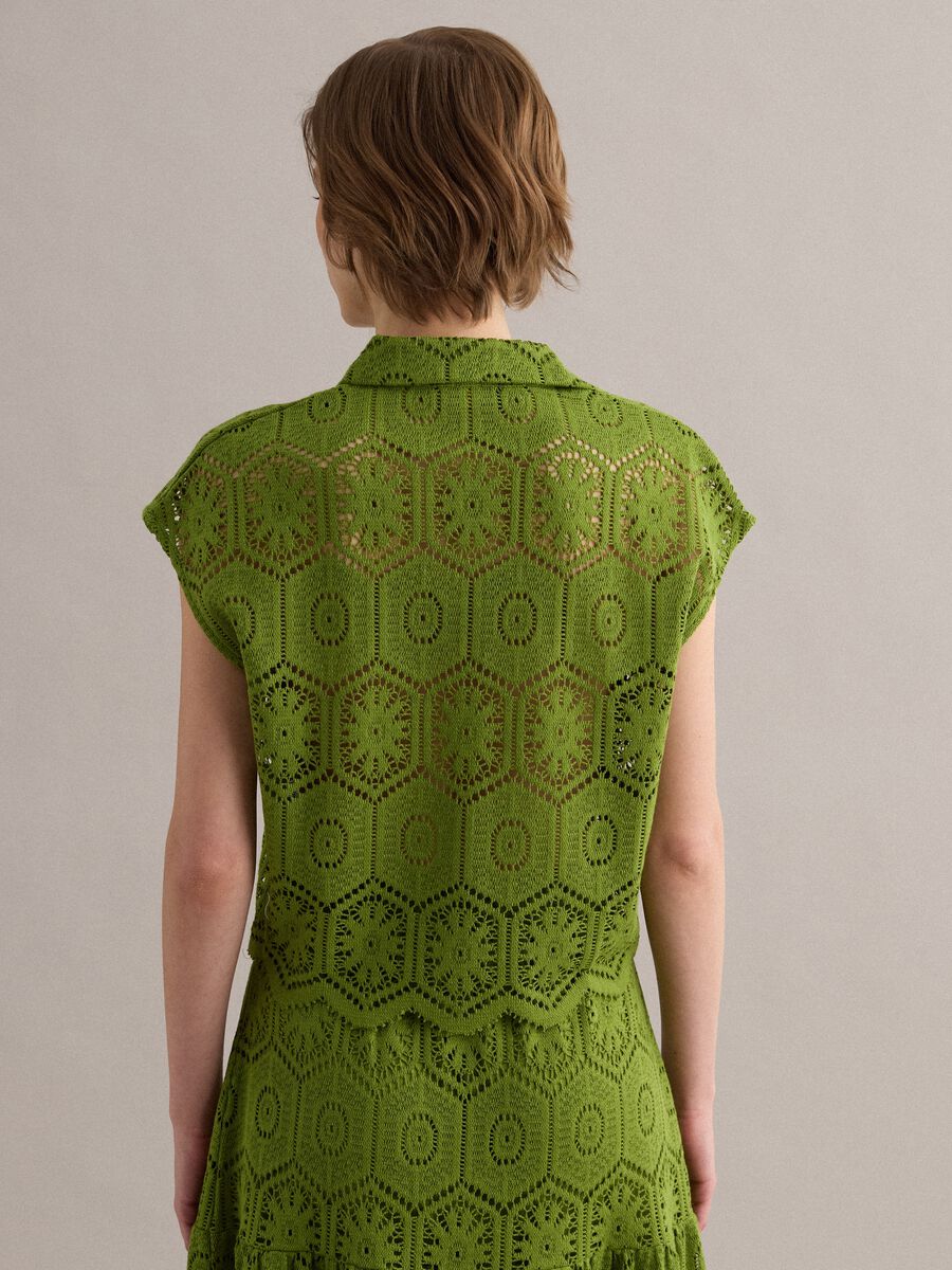 Green crochet polo shirt with classic collar, regular fit_3