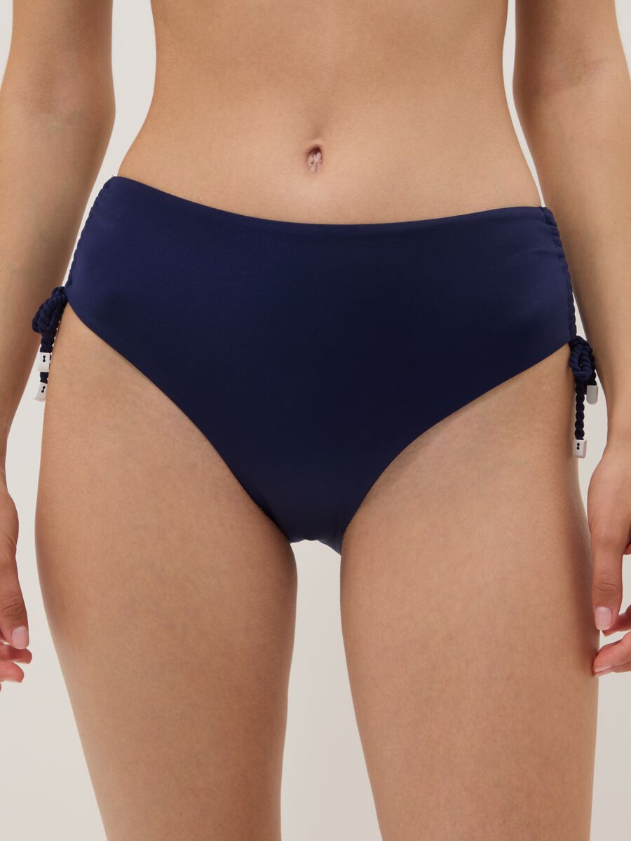 Blue bikini bottoms in stretch fabric with side ties_1