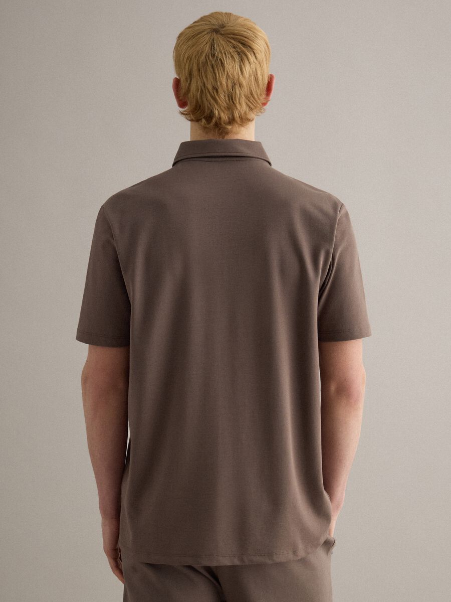 Brown short sleeve stretch cotton polo with regular fit_2