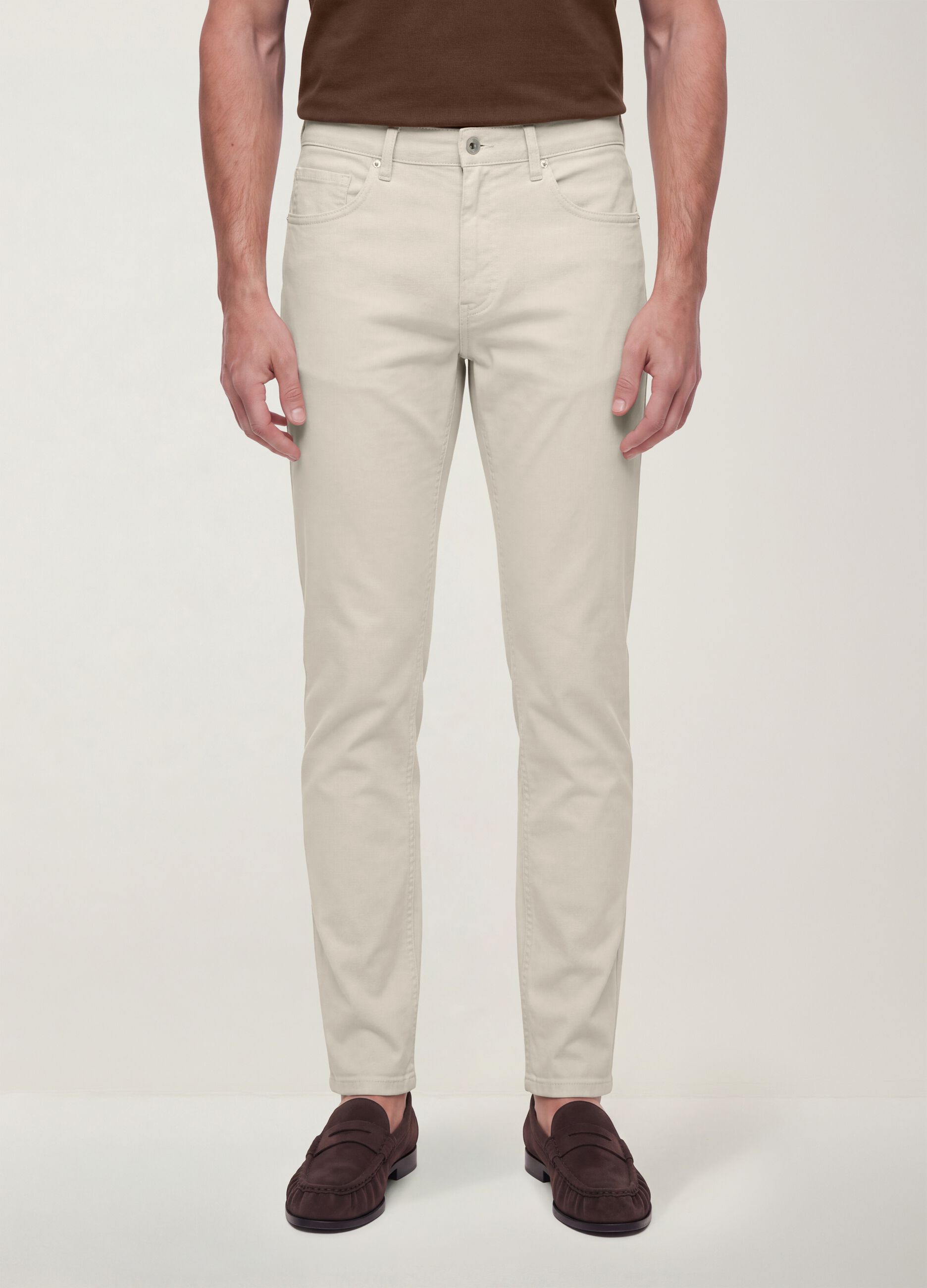 Beige Slim-Fit-Hose aus Stretch-Baumwolltwill