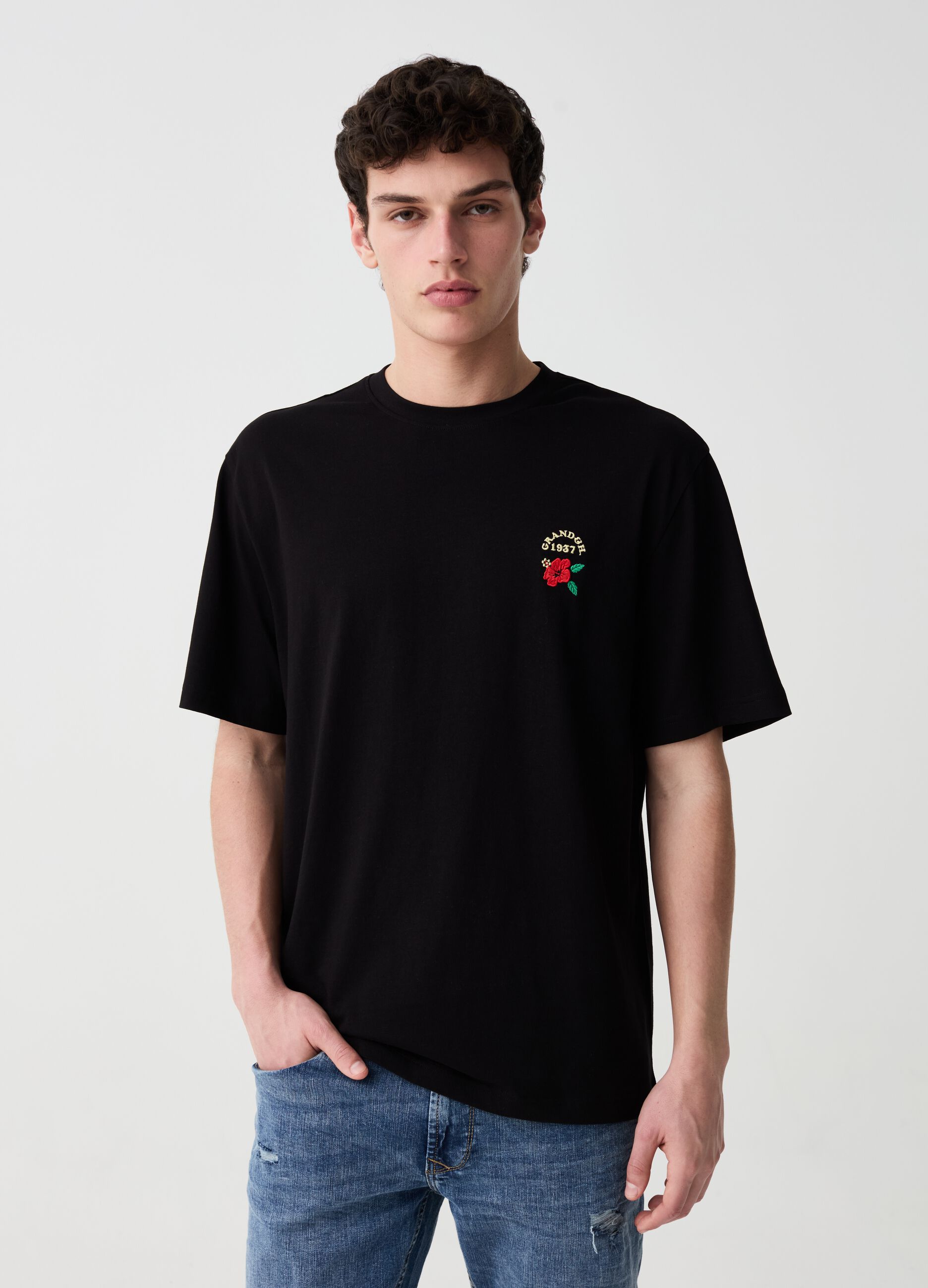 T-shirt with hibiscus and logo print